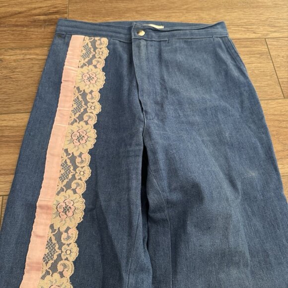 Vintage 70s Petit Fors Floral Lace Flared Jeans - Picture 10 of 12